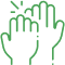 Green outlined hands showing stop gesture or care symbol for dental practice.