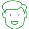 Simple green line drawing of smiling child's face for pediatric dentistry practice.